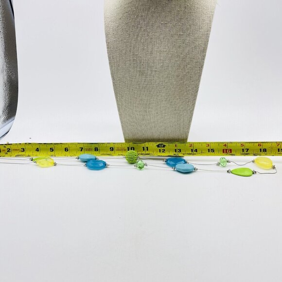 Beaded Station Necklace Silver Tone Blue Green Yellow Beach Coastal - Picture 5 of 7